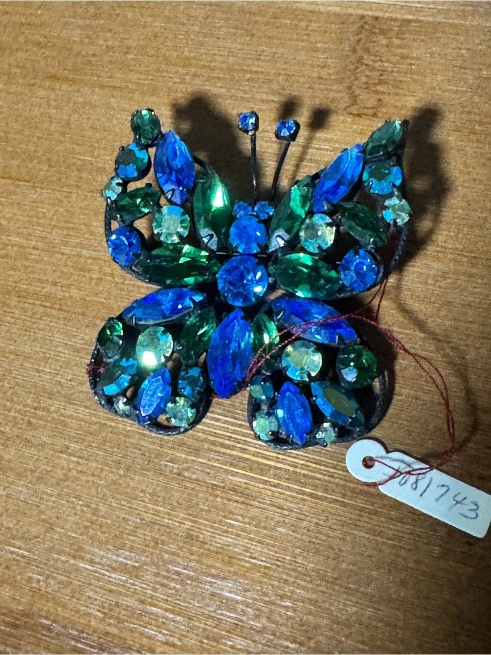 Vintage Signed Regency Blue Green Rhinestone Butterfly Brooch Pin